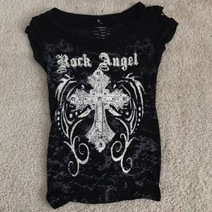 “Rock Angel” black ribbed t-shirt